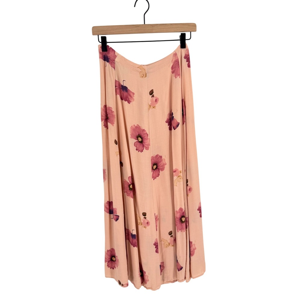 Vintage 90s Express Maxi Skirt Pink Small Floral Rayon Boho Cottagecore